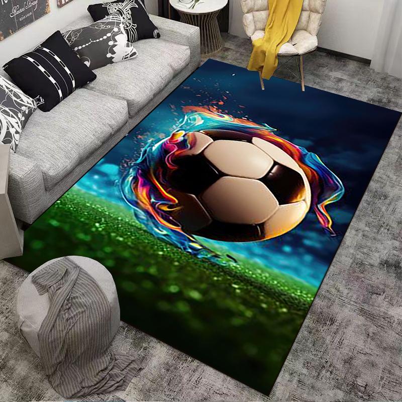 Soccer Ball Carpet with Fiery Blue Flames Design for Home Decor Suitable for Use As an Anti-slip for Living Room Bedroom Sofas
