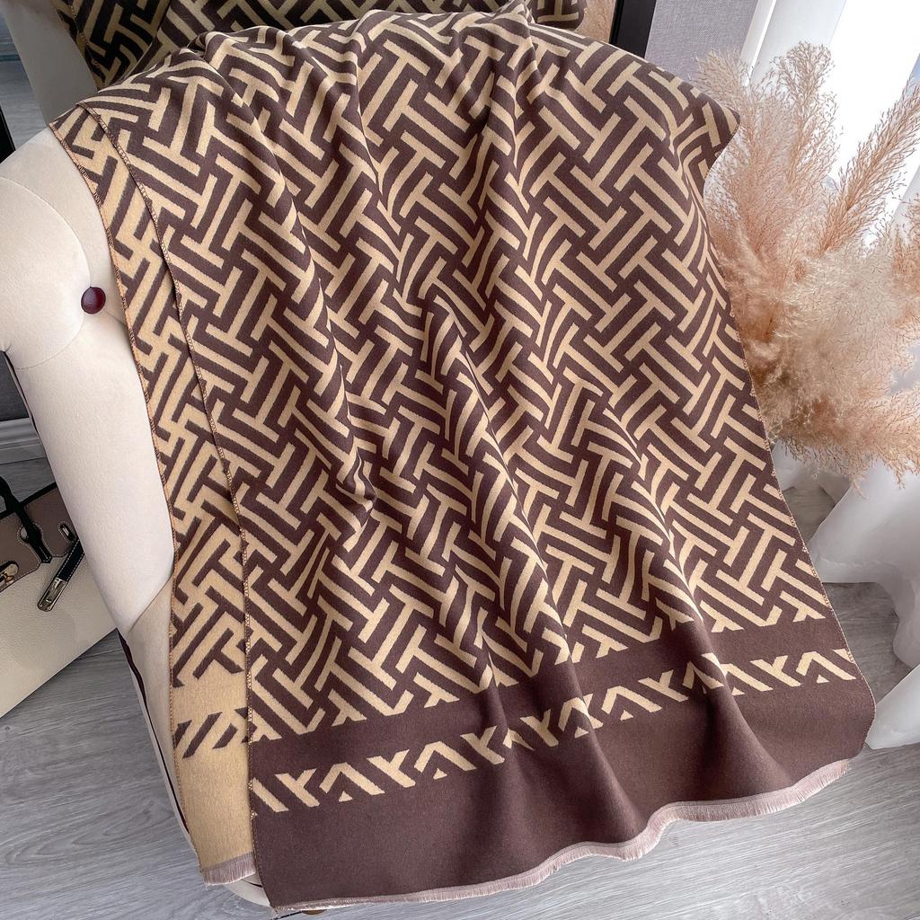 Imitation Cashmere Scarf Medium And Long Outer Shawl Double-Sided Warm Letter Scarf Female Live Stream Trend