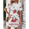 Robe d'été élégante et belle pour femme Nouvelle collection Hello Kitty Jupe courte sexy Robe mini à col rond pour femme