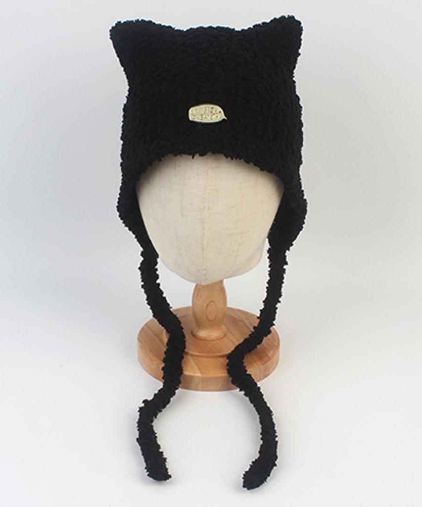 Yunibeosyeolkemiseuteuli Cat Fleece Black Bonnet Hat