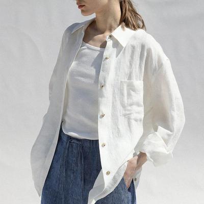 Niche Design Pure Linen Shirt Simple Niche Lazy Style Loose Lapel Sunscreen Shirt Women