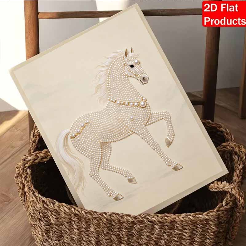 Elegant White Pearl Horse Pearl Painting 5D DIY Pearl Gemstone Art Diamond Painting Kit for Adults/Beginners Gift Ideas Modern Home Decor Wall Art