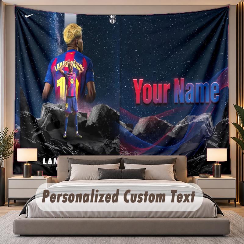 Custom Name Text Tapestry Lamine Yamal Personalized Polyester Wall Tapestry For Bedroom And Room