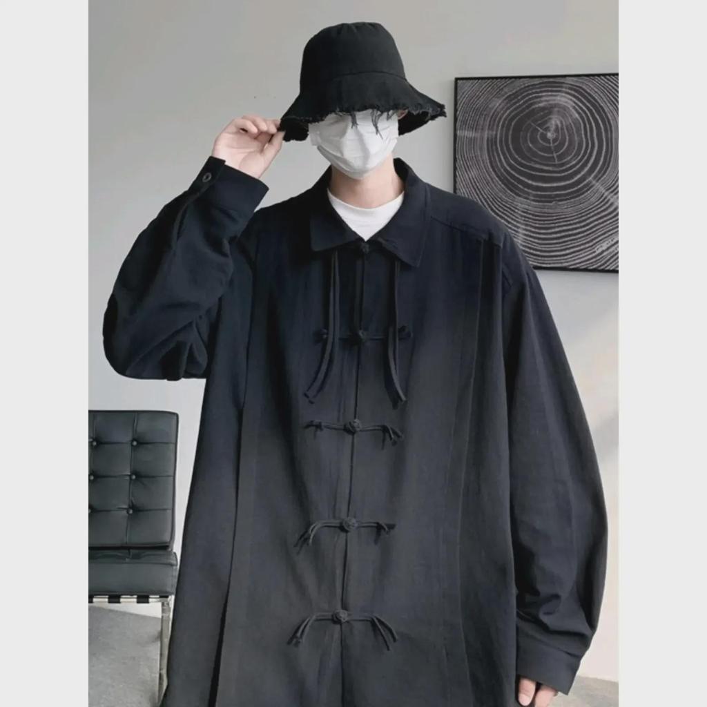 Men's Chinese Style Long-Sleeve White Hanfu Scholar Shirt - Trendy Zen Taoist Fashion