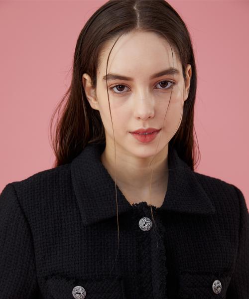 Koleat Women Crop Daily Collar Tweed Jacket [Black] Blazer Ver.