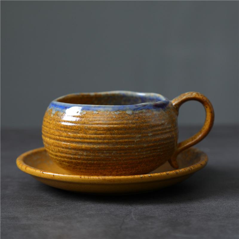 Retro Ceramic Cup Mug Style Simple Afternoon Tea Cup Creative Coarse Pottery Coffee Cup Saucer Set