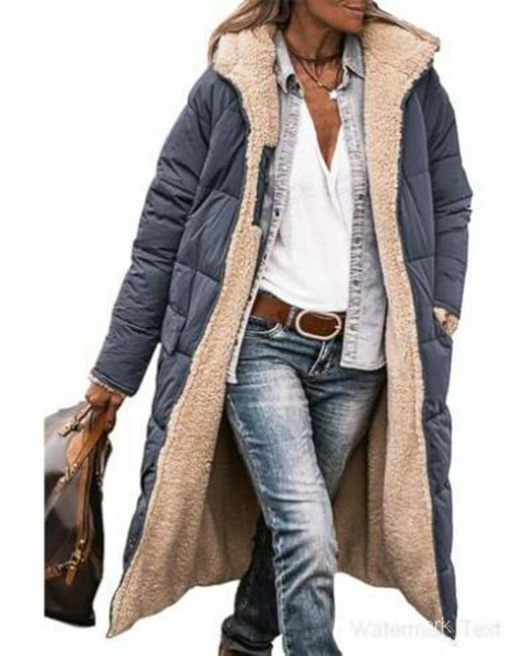 Slim Fit Double Sided Hooded Cotton Cardigan Jacket Long Sleeve Solid Color Coat