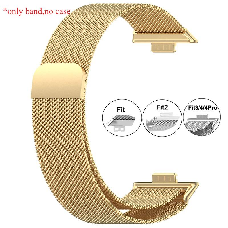 Metallarmband für Huawei Watch Fit 1/2/3/4 Band mit TPU-Hülle Displayschutzfolie Weiche Folie Milanaise Magnetschließe Uhrenarmband Armband