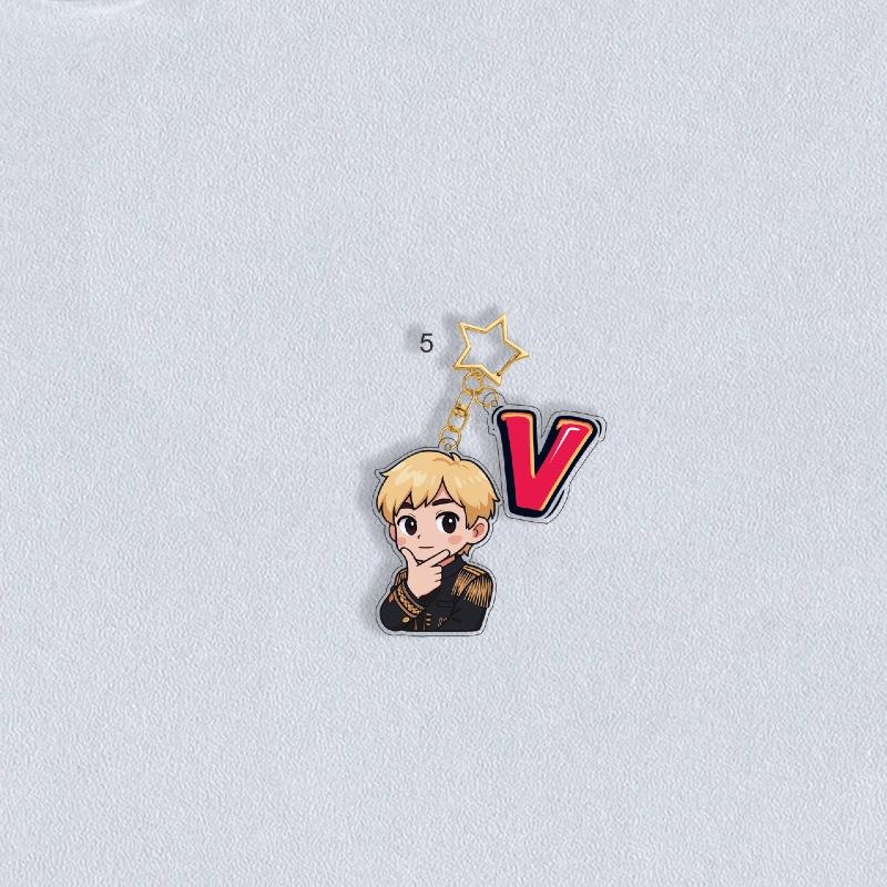 BTS Uniform Cartoon Keychain with Colorful Name Tag & Star Charm, Bangtan Boys Cartoon Figure Keyring, Kpop Idol Bag Pendant for ARMY Fans