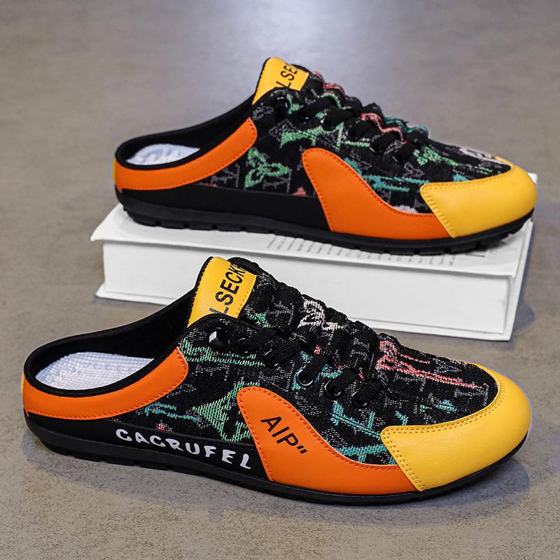 Pánské letní protiskluzové vulkanizované boty, módní poloviční pantofle, síťované látkové boty pro muže, ležérní boty, pohodlné, ploché boty