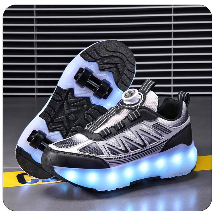 

Обувь Runaway для детей 6-12 лет, женские четырехколесные съемные детские роликовые коньки, для мальчиков, с зарядкой через USB, светящиеся деформированные туфли 40