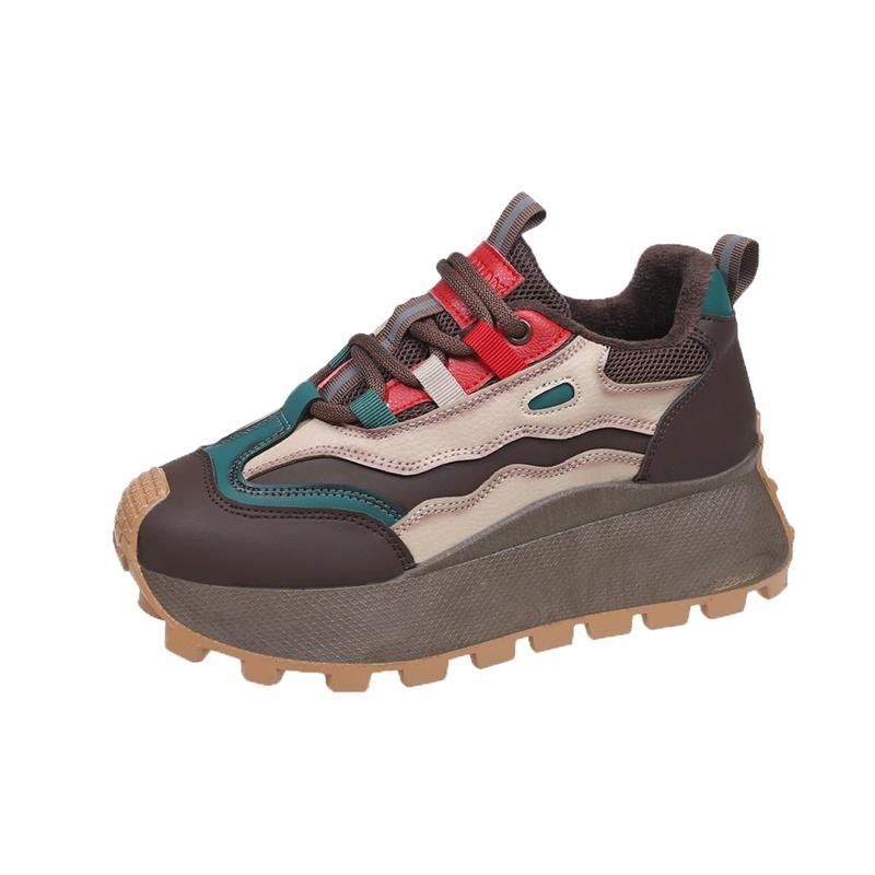Women's Casual Sports Shoes Autumn New Round Head Color Matching Before Tying Thick Sole Anti-slip Wear-resistant Single Shoes
