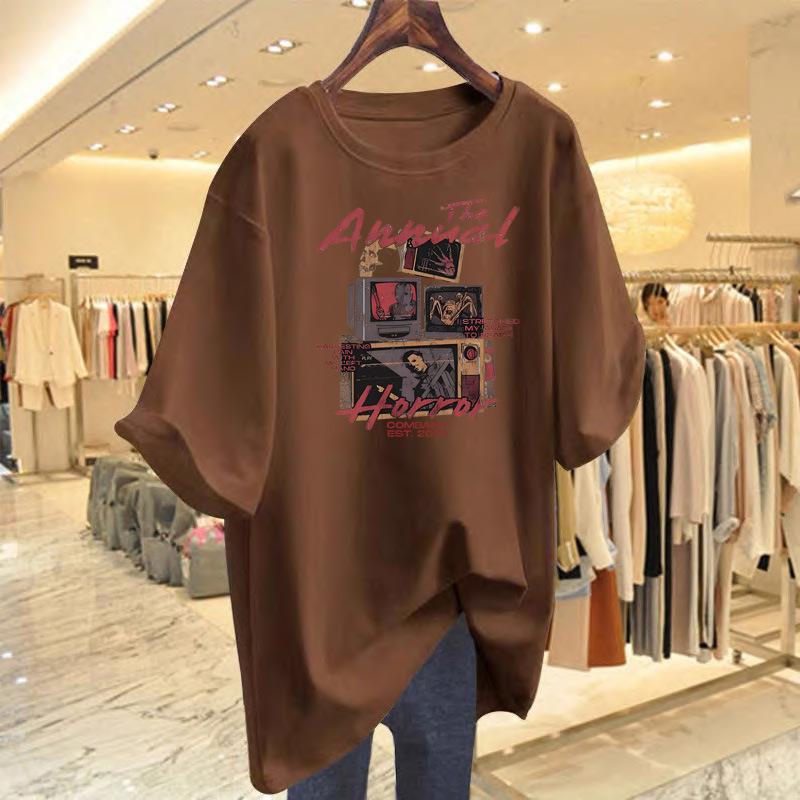 

Heavy summer American retro trend pure cotton high street short-sleeved t-shirt women s summer new design sense XXXL