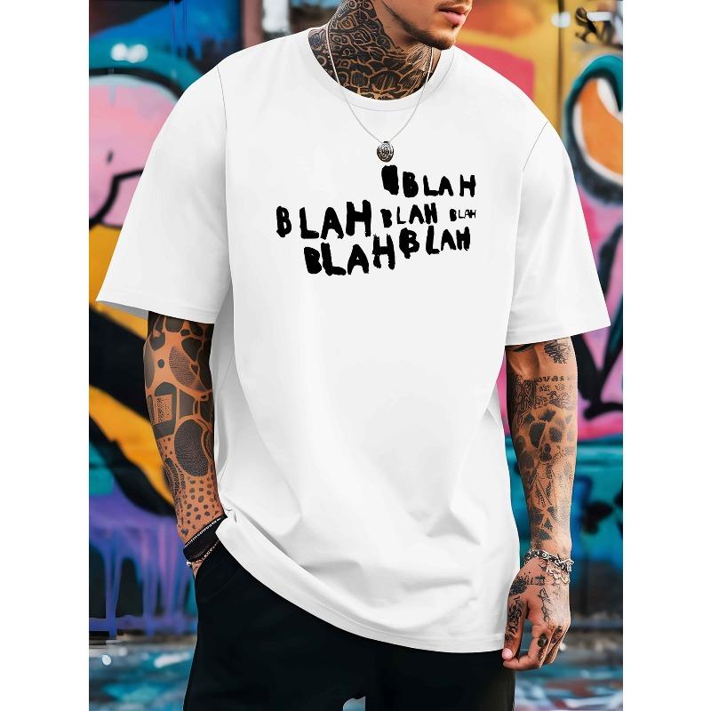 

Бла бла бла бла Новая летняя мужская футболка с коротким рукавом для улицы Летний модный тренд Топ с принтом Мужская базовая футболка Весна и лето Круглая S белый