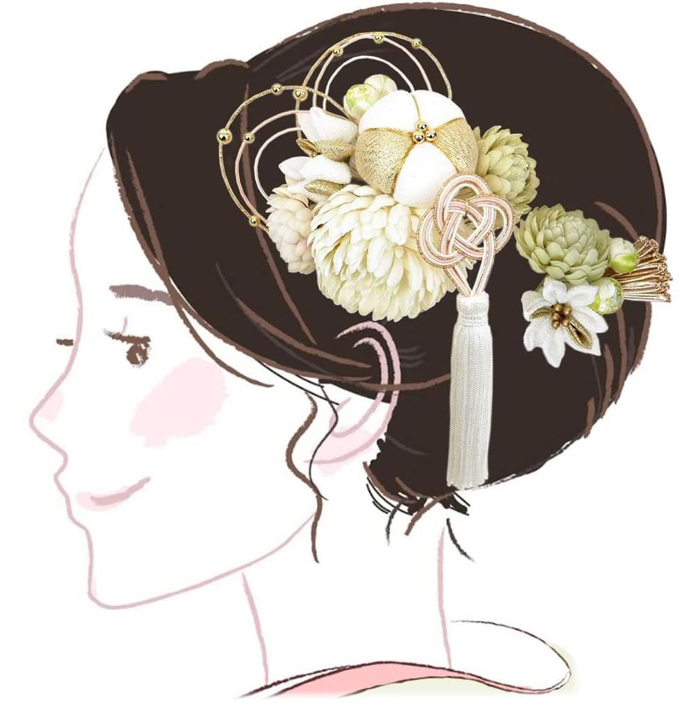 Hair ornament set Furisode ceremony Tsumami work Mizuhiki white 2-piece coming-of-age kk-s-014