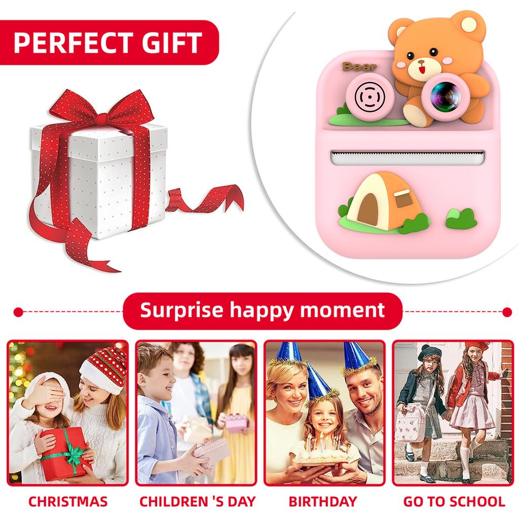 Kids Instant Print Camera for Kids Digital Print Camera 1080P HD Video Camera with 2 Rolls Print Paper for 14+ Year Olds Toddler