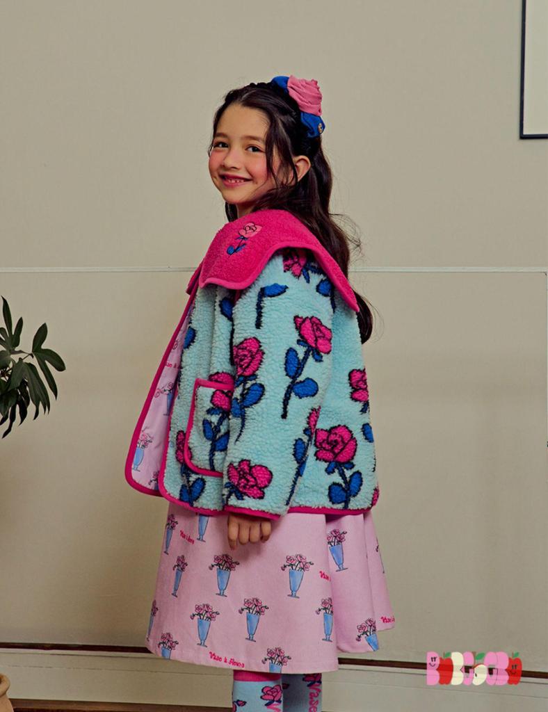 In Stock! BE23 Girls' Lamb Wool Reversible Set - Cozy Rose Flower Jacket for Autumn and Winter