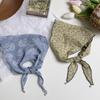 Triangle Scarf Scarf Female Retro Literary Floral Cotton and Linen Neck Protector Decorative Pearl Small Pendant Small Scarf Headband