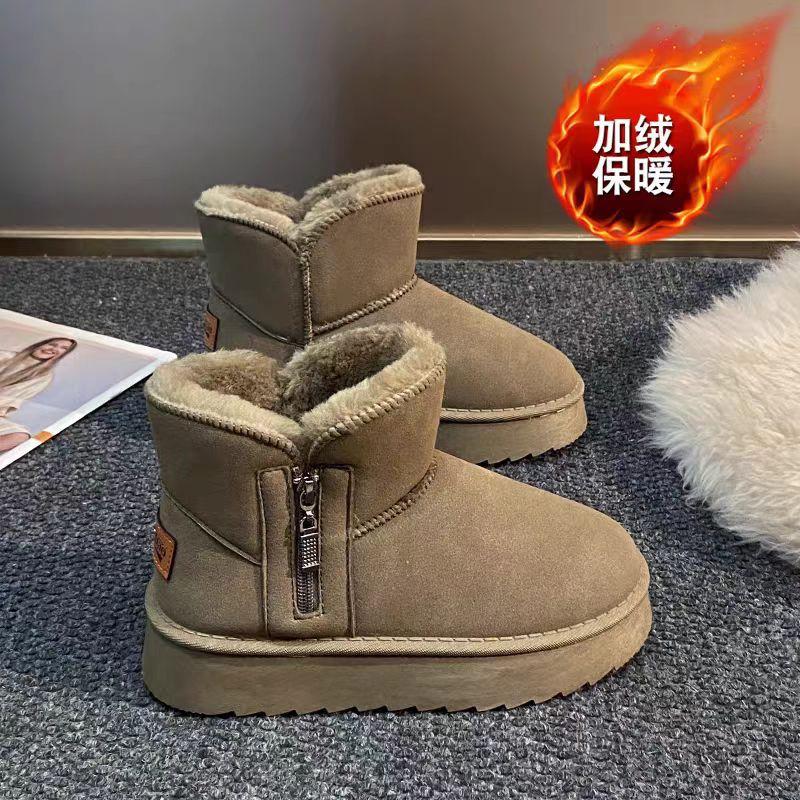 Winter Snow Boots Women's Thickened Velvet Warm Thick-soled Side Zipper Cotton Shoes Non-slip Student Cotton Boots