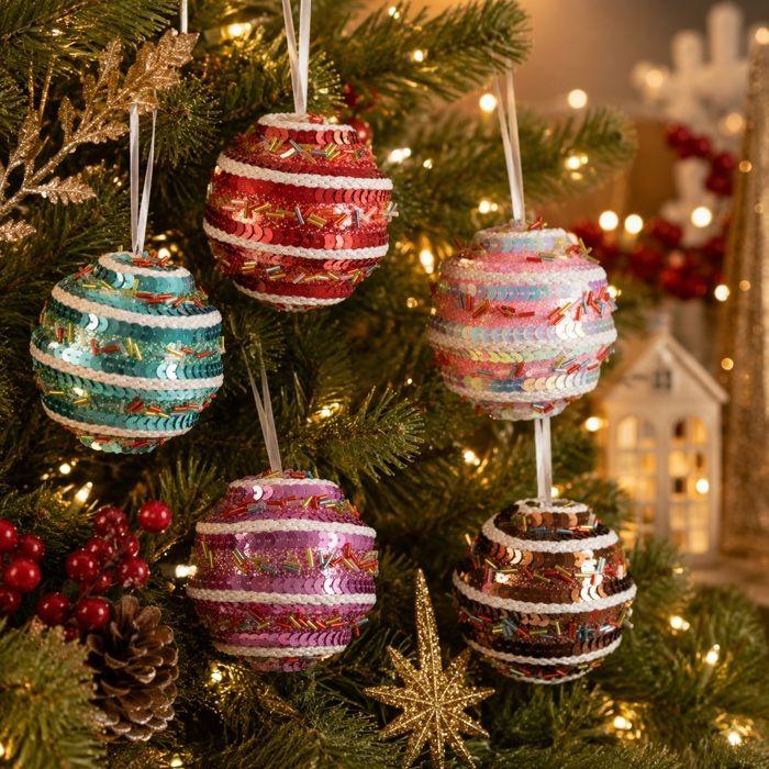 Lot de 5 boules de Noël pailletées – Multicolore