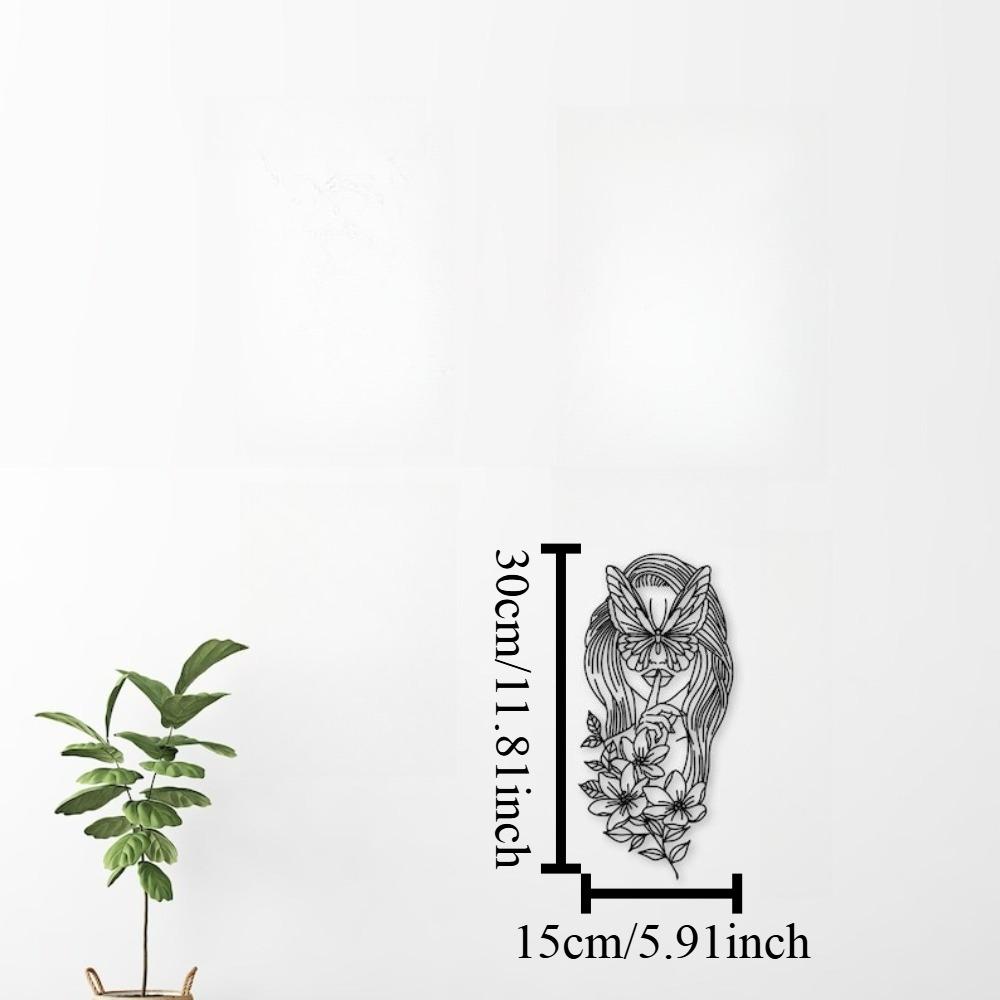 Butterfly Woman Metal Wall Decor Floral Line Art Sculpture 12in чёрный