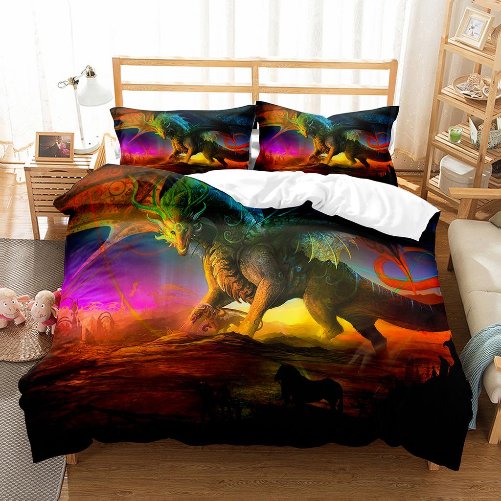 Пододеяльник с изображением мультяшного дракона, короля и королевы, детский комплект постельного белья с изображением животных для мальчиков, прекрасное волшебное существо, пододеяльник из полиэстера