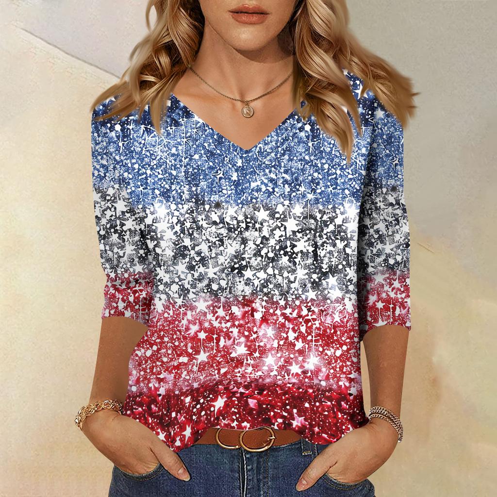 Long Sleeve Shirts for Women Womens Long Sleeve Tops Long Sleeve Tops for Women Womens Long Sleeve T Shirts Butterfly Print Flag V Neck