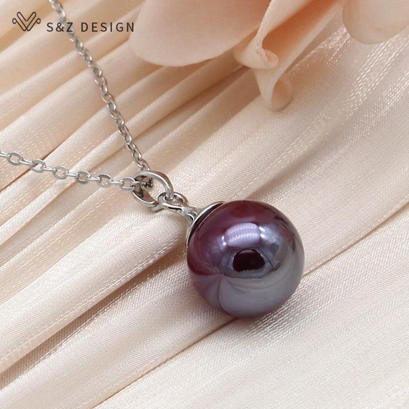 Fashion Wine Red Round Beads Pendant Necklace For Women Party Rose Gold Color Collarbone Chain Jewelry