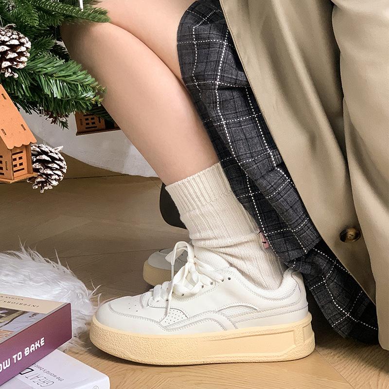 

[Garoa] Platform White Shoes Soft Leather Flat Bottom South Korea Sneaker Women s Shoes Spring New Board Shoes
