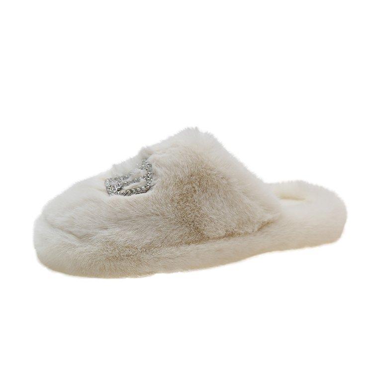 Fashion Autumn and Winter Fluffy Couple Cotton Slipper Women's Bag Cute Thick Bottom Cartoon Non-slip Interior for Family Use