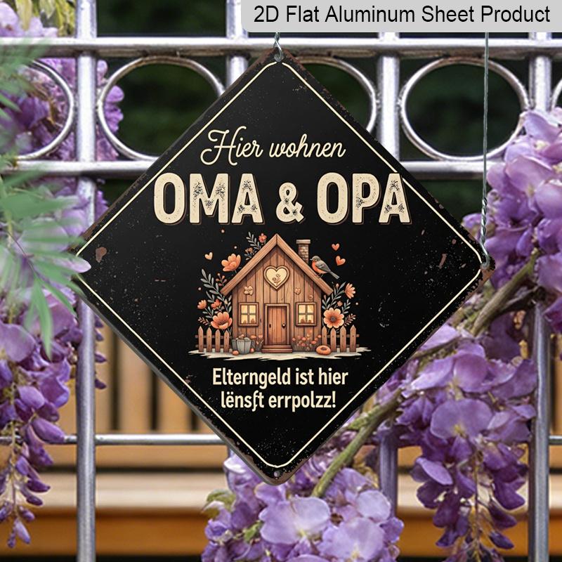 

2D Flat, 1pc Vintage Grandparents Themed Aluminum Sign, German Slogan Wall Art, Rustic Aluminum Plaque, Suitable for Home, Homestay, Living Room 20*20cm