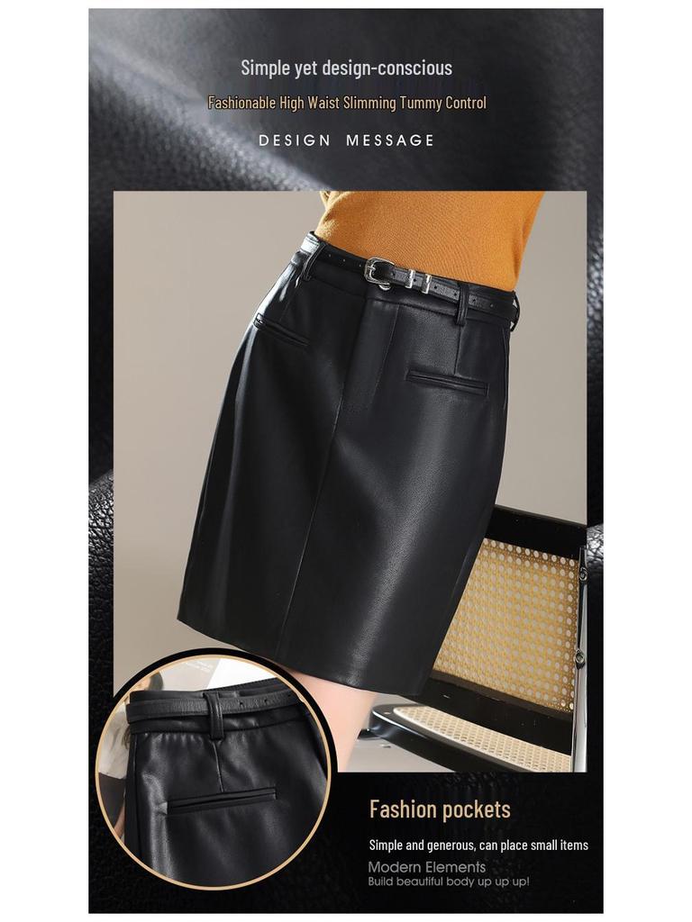 2025 Brand Korean Style A-Line Leather Skirt - Autumn/Winter Slimming, Comfortable, Hip-Hugging, Versatile, Fashionable.