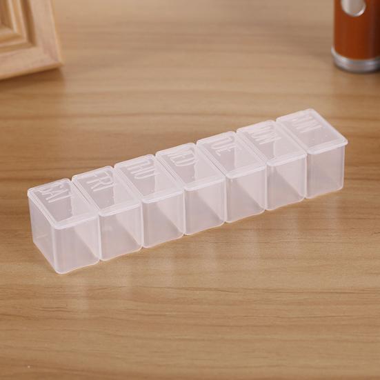 2Pcs Pill Boxes 7 Compartments Good Sealing Independent Lid Dust-Proof Week Mark Visible Pill Organizers for Office