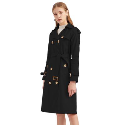 Windbreaker Women's Long Waist Cotton Fashion Coat Long Sleeve Lapel