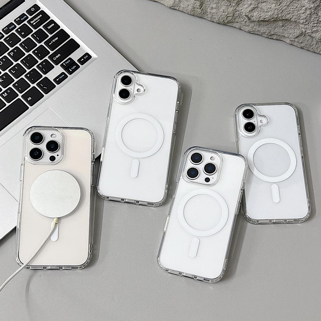 Transparent Magnetic Case with Touch Button for iPhone 17Ai/16 Pro Max/Plus