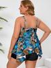 Plus Size Retro Print Tummy Control Slimming Two-Piece Swimsuit for Women
