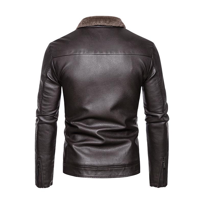 Men's Winter Lapel Leather-Fur PU Jacket - Velvet Lined Business Style