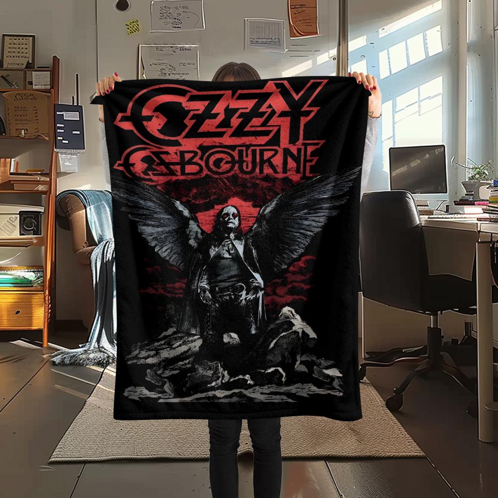 1pc Ozzy Osbourne Print Flannel Blanket, High quality Comfortable for All Seasons, Home Decor, Warmth and Comfort, Perfect for Christmas Gifts74