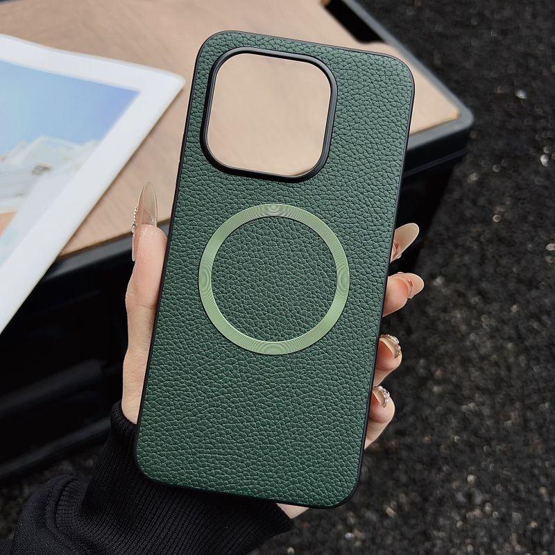 Business Unifarbene Lychee-Muster Lederhülle für Xiaomi 17T Pro Max 15Ultra Schlank Rutschfest Stoßfest für MagSafe Hülle Funda