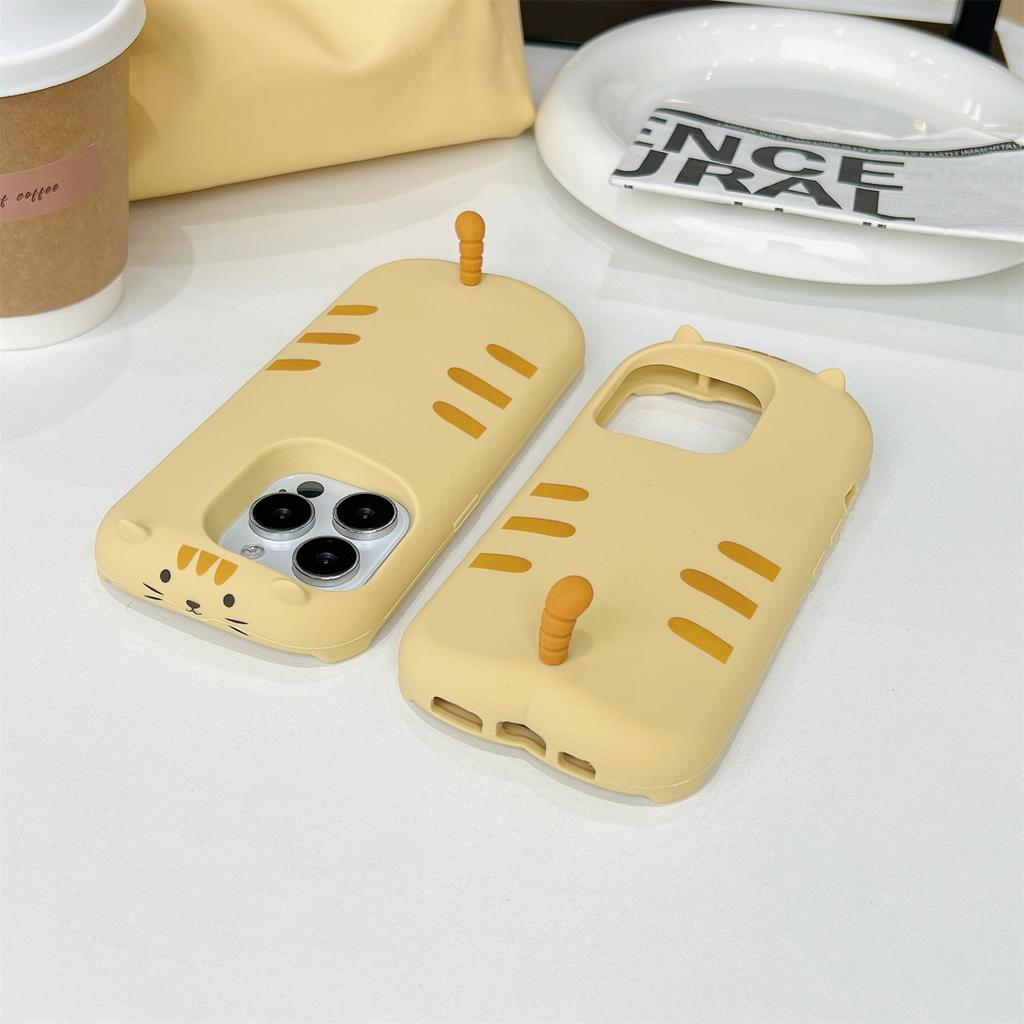 For iPhone 16 Pro Silicone Case Cute Sleeping Cat Design Shockproof Phone Back Cover
