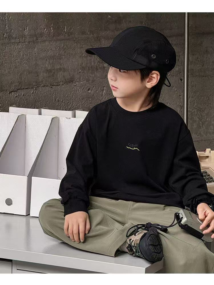 Boys Cotton Long Sleeve T Shirt Spring Autumn White Base Layer Top For Big Kids