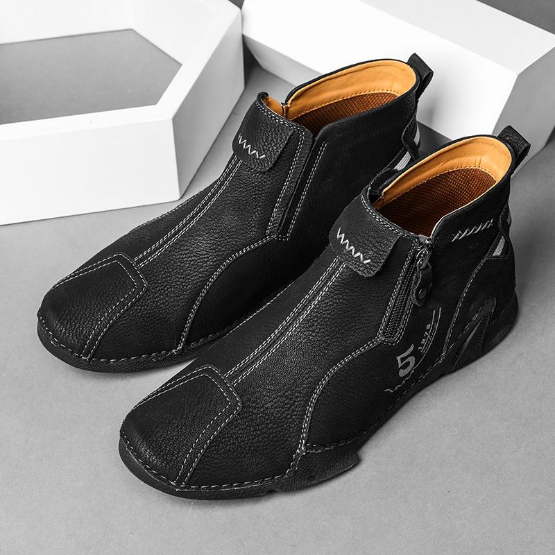 

Мужские кожаные ботинки на молнии, высокие, повседневные, кроссовки 39-48 39 чёрный