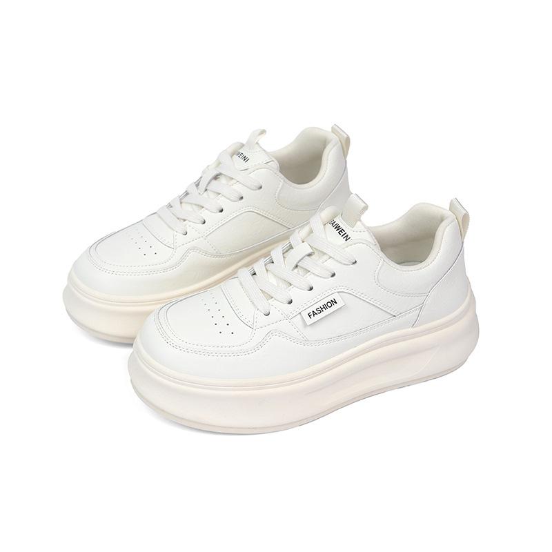 Platform White Shoes Women's 2025 Spring New Leather Mesh Breathable and Lightweight Versatile Small Sports and Leisure Board Shoes