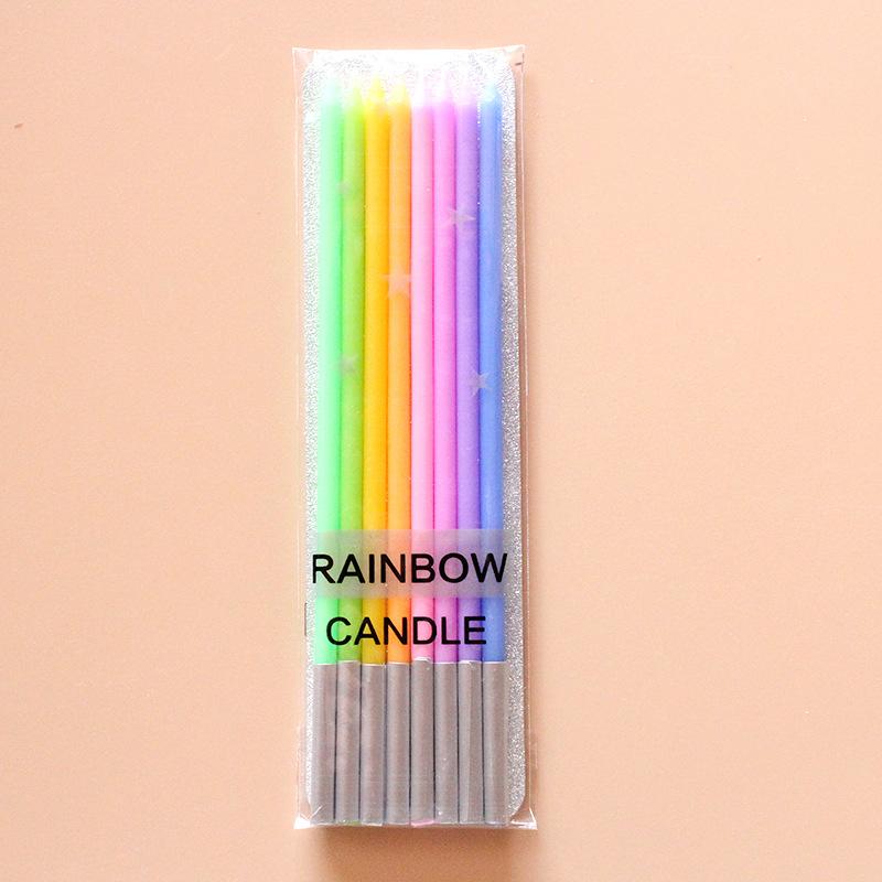 Rainbow Candle Gradient Color Long Pole Candle Birthday Cake Candle Slender Candle Birthday Candle