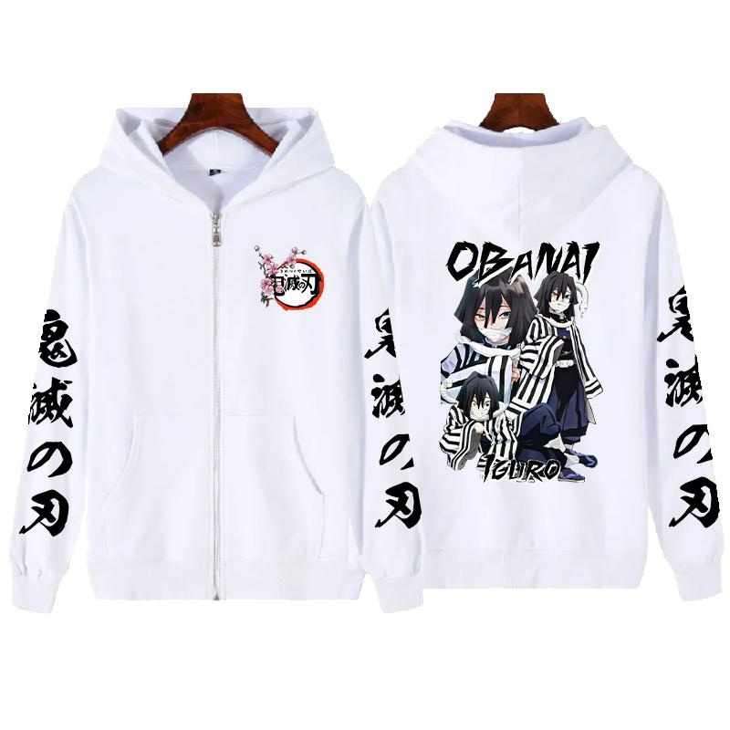 Harajuku Anime Demon Slayer Iguro Obanai Print Hooded Men Women Classic Zipper Hoodies Casual Loose Sweatshirt Unisex Zip Jakcet