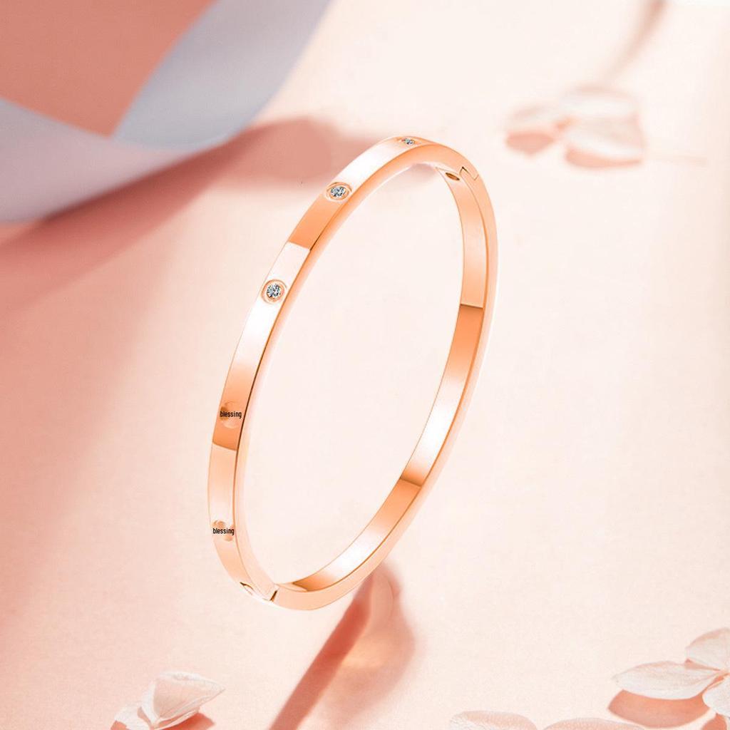 Rose Gold Bamboo Joint Titanium Steel Bangle - Luxurious, Non-fading, Diamond-studded, Waterproof Women's Bracelet.