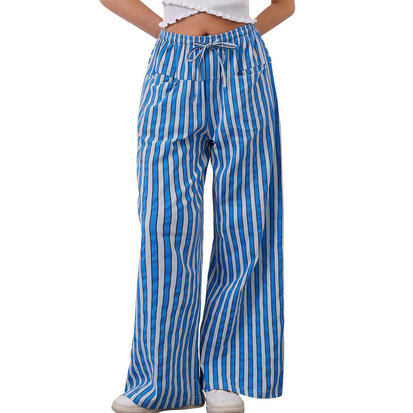 Женские модные полосатые брюки с завязками на талии — фото 5