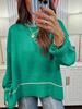 European American Color Block Round Neck Pullover Sweater - Casual, Versatile Autumn Wear for Women