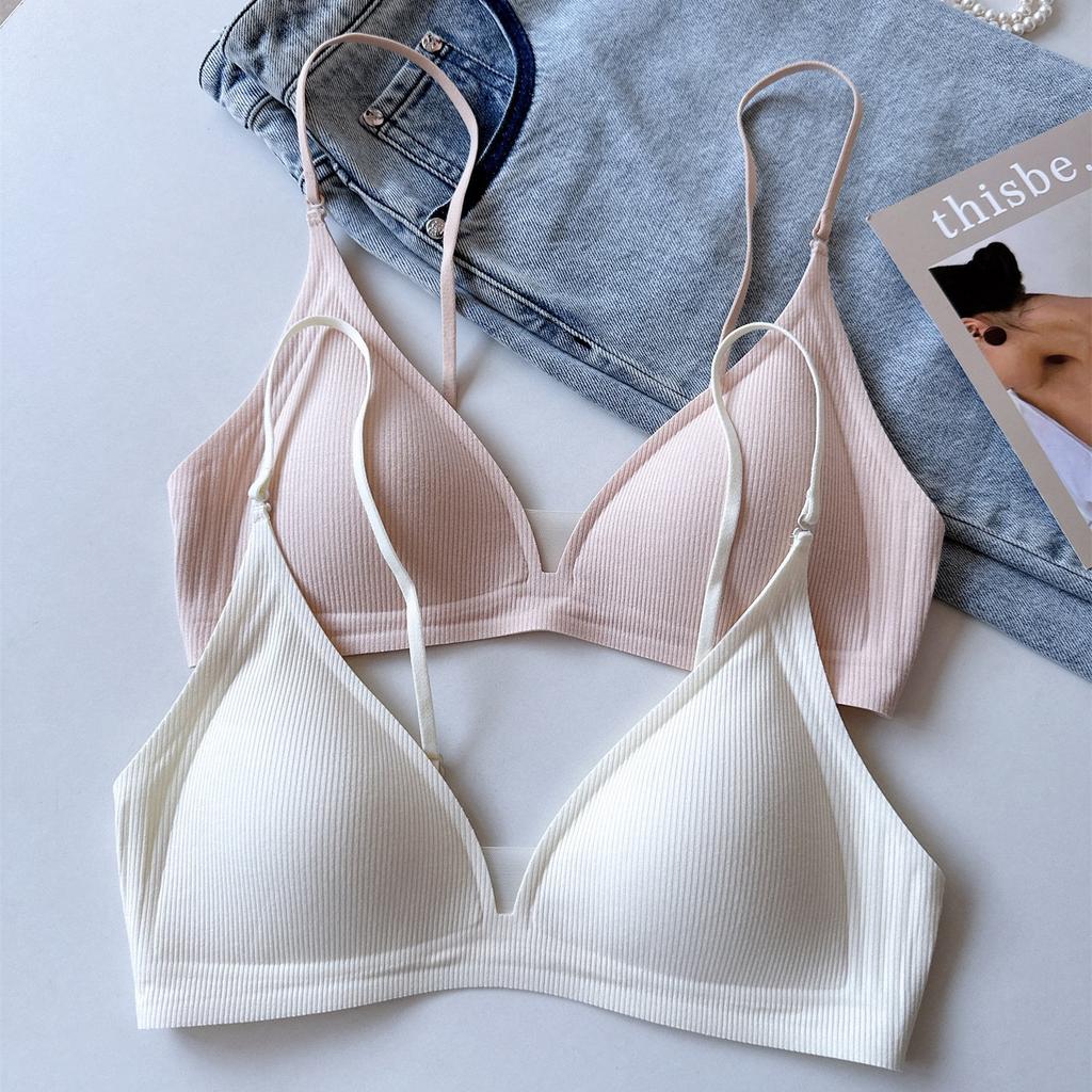 Women Sexy Deep V Mesh Neckline Backless Wireless Thin Triangle Cup Beauty Back Bra