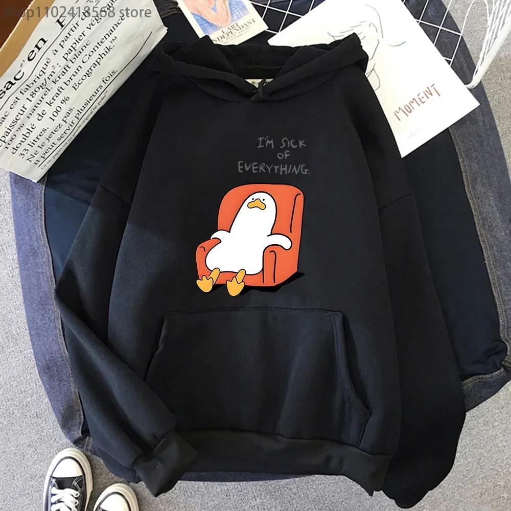 Duck I'm Sick of Everything Hoodies Cartoon Anime Sweatshirts Autumn Spring Winter Tops Long Sleeve Men Sudadera